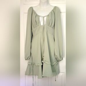 Women's Mint Green Long Sleeve Cottagecore Peasant Style Dress